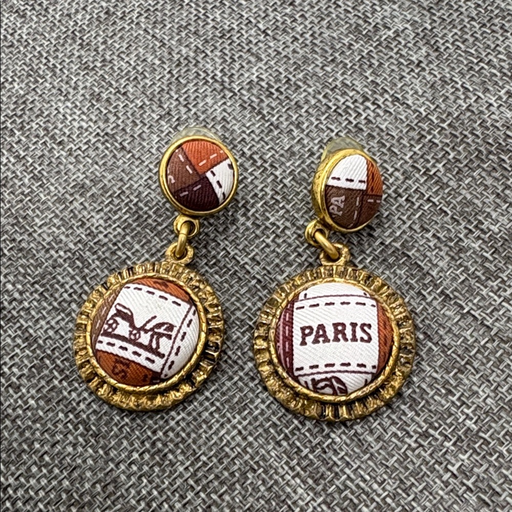 John Wind Paris Themed Gold and Brown Earrings